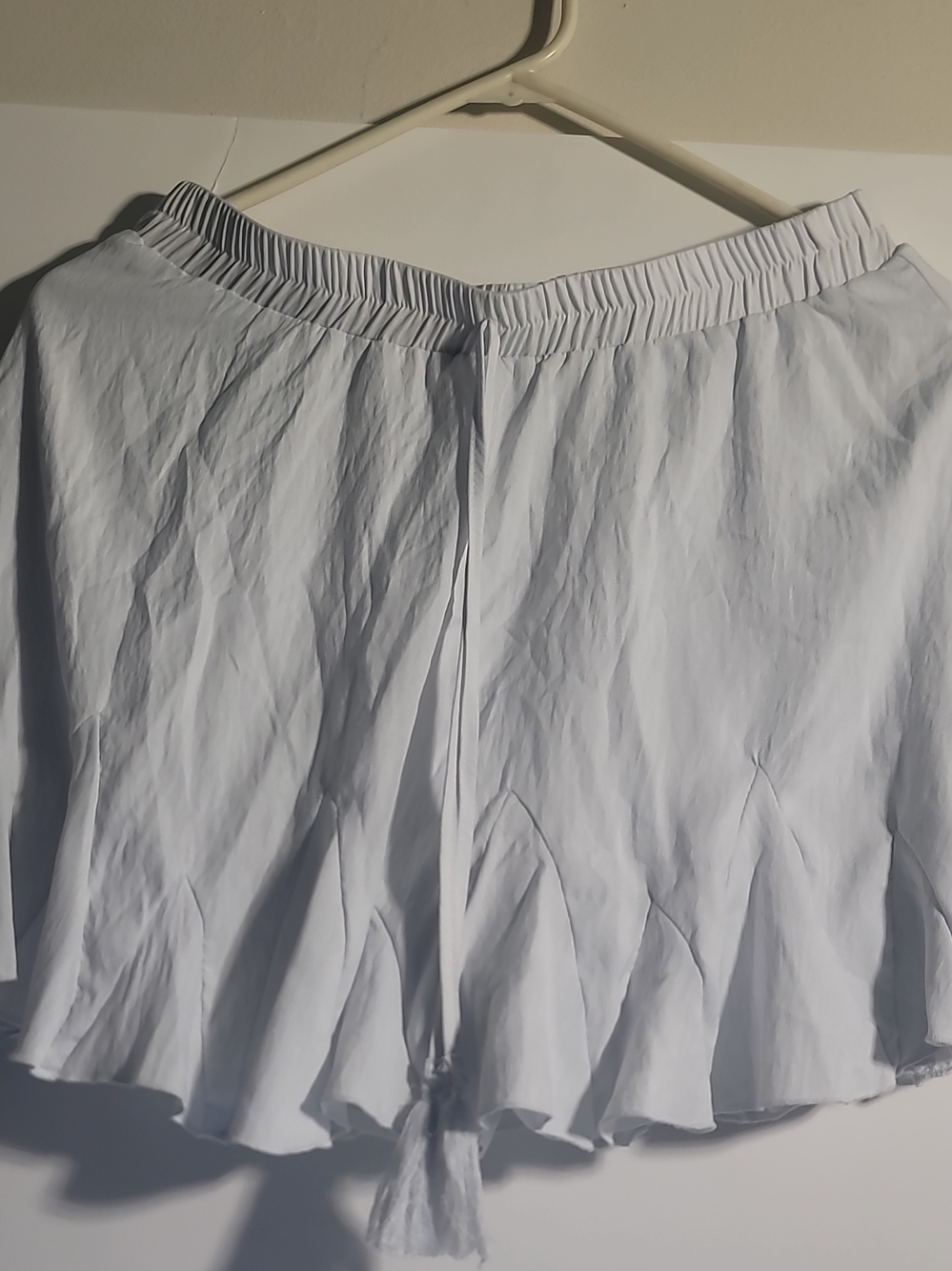 Women's White Elastic-Waist Ruffle Shorts